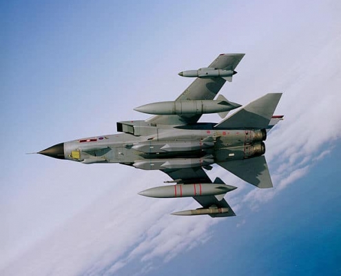 An RAF Tornado GR4 aircraft carrying two Storm Shadow missiles under the fuselage. Photo: UK Ministry of Defence